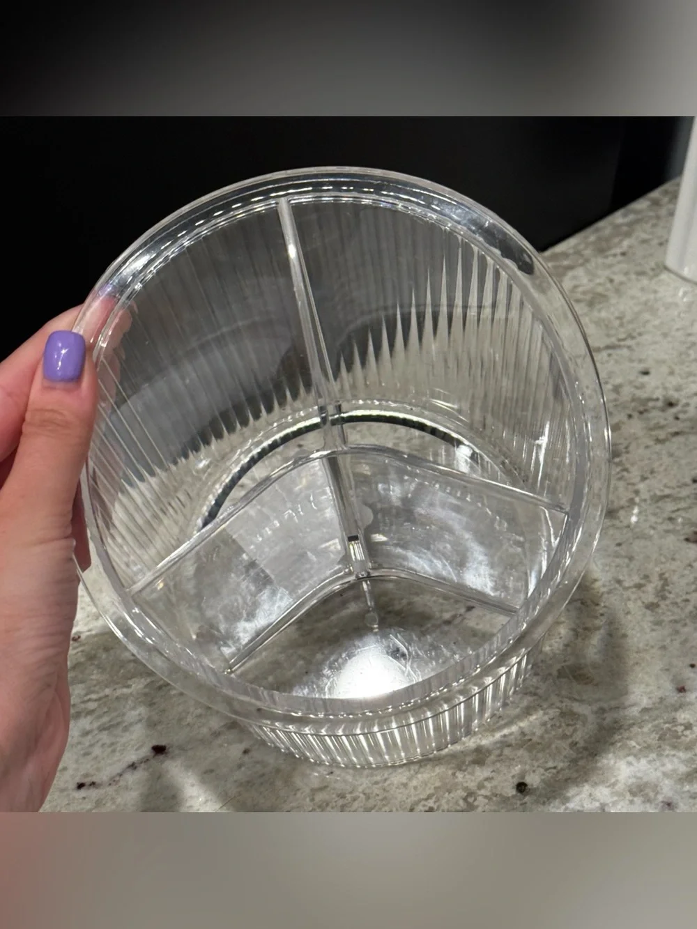 Clear Ribbed Acrylic 3-Compartment Utensil Holder
